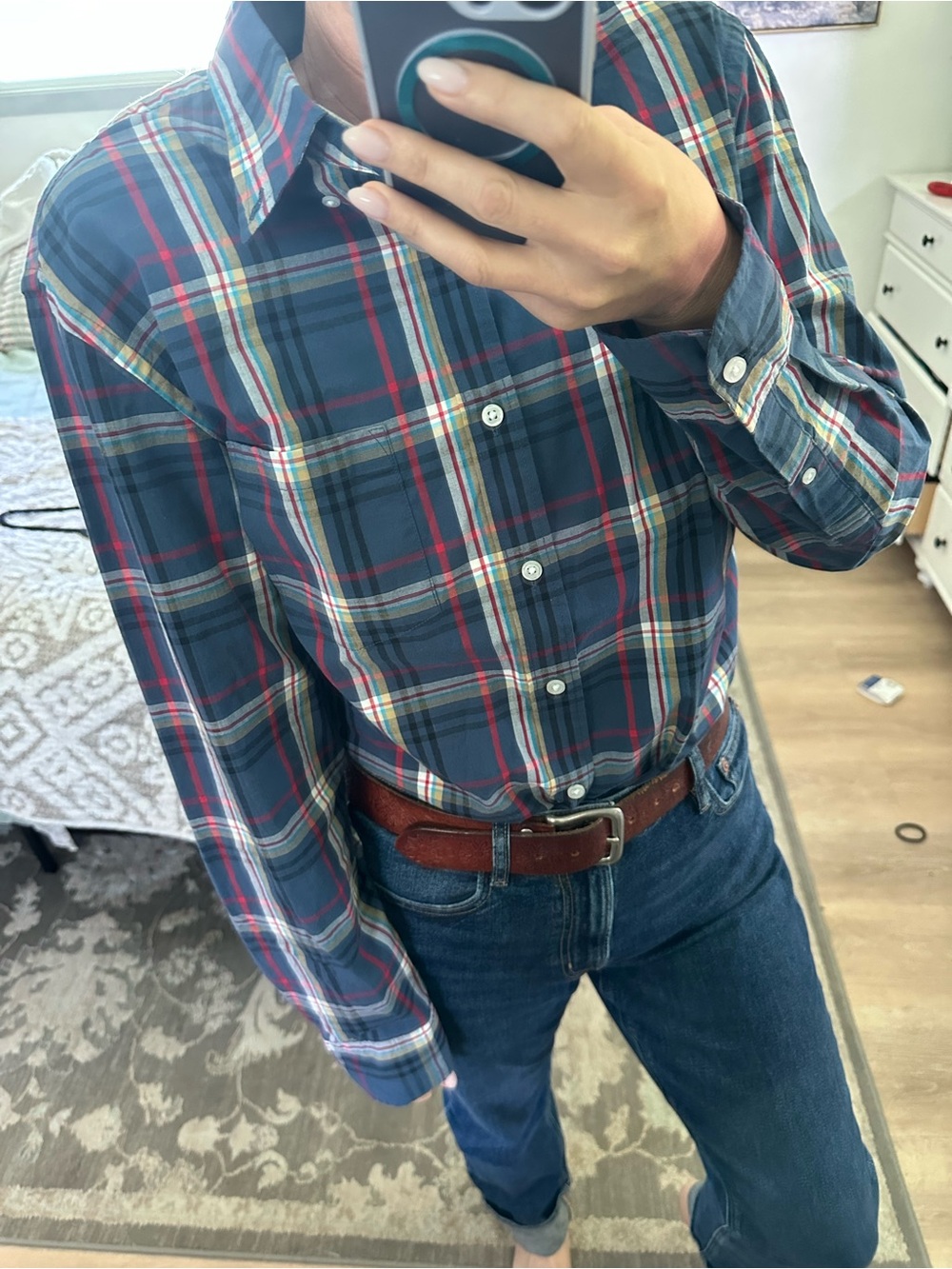 Classic Navy Plaid Button-Down Shirt - Timeless Casual Style